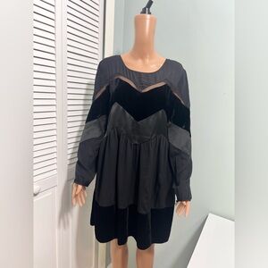 Twinset Black Velvet Satin panelled crepe illusion long sleeve min S see photos